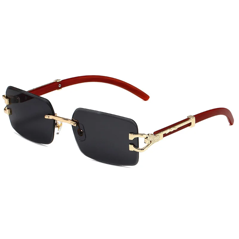 

New Woodgrain Leopard Sunglasses Women Men Glasses Brand Design Luxury INS Vintage UV400 Rimless Eyewear Accessories Multicolour