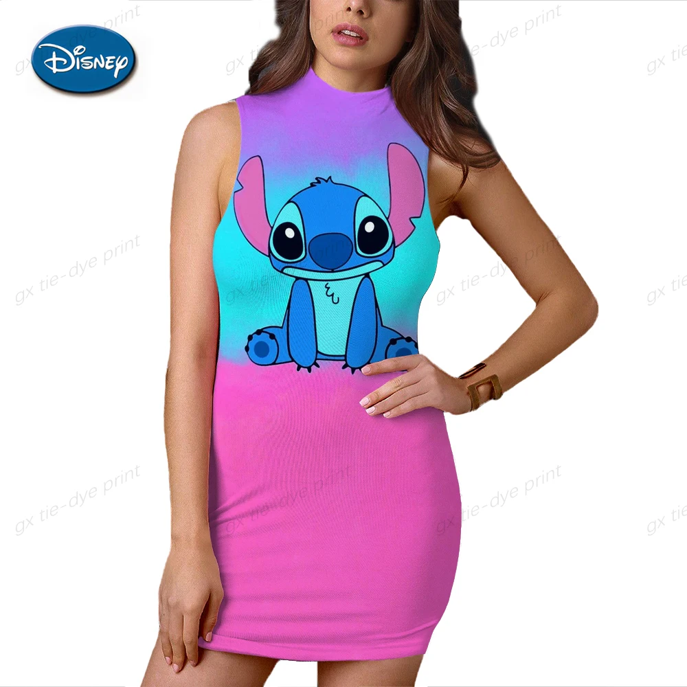 

Sleeveless Bodycon Mini Dress Basic Women Summer Red Backless Party Sexy Disney Stitch Print 2023 New Mini Dresses