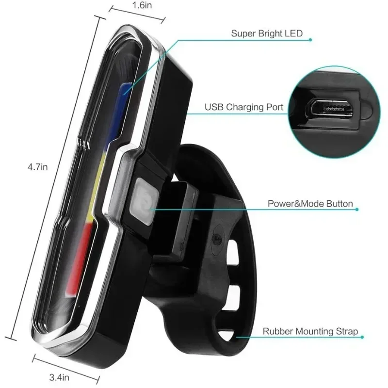 Bike Rear Tail Light 560 MAh Bicycle Lights Memory Mode Rainbow LED Warning Rech