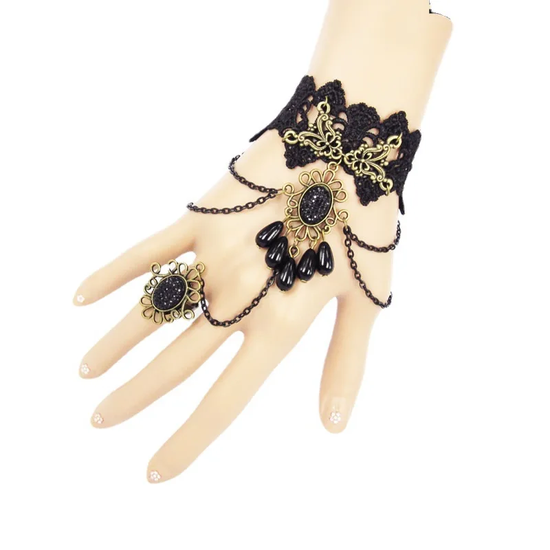Stainless steel bracelet fashion bracelet fashion jewelry Rose Retro Gothic Women Lace Flower Hand Slave Harness Bracelet