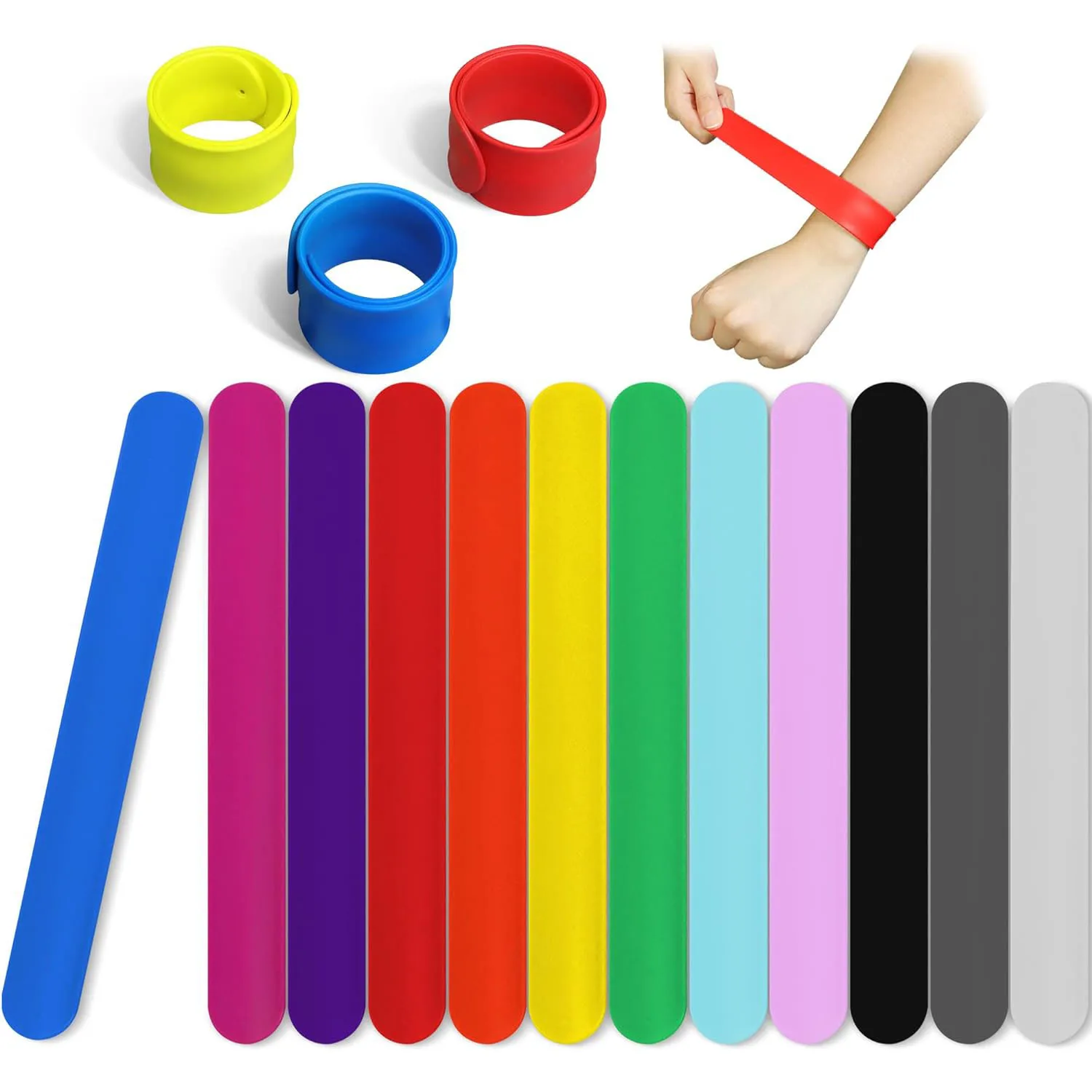 

Silicone Rainbow Slap Bracelets Soft and Safe Wrist Strap Wristband for Teens Kids Classroom Craft Activity Prize Party Gift