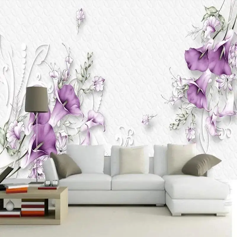 

Custom Mural Wallpaper Modern 3D Stereo Dream Purple Calla Flowers Wall Painting Living Room TV Sofa Bedroom Home Decor Frescoes