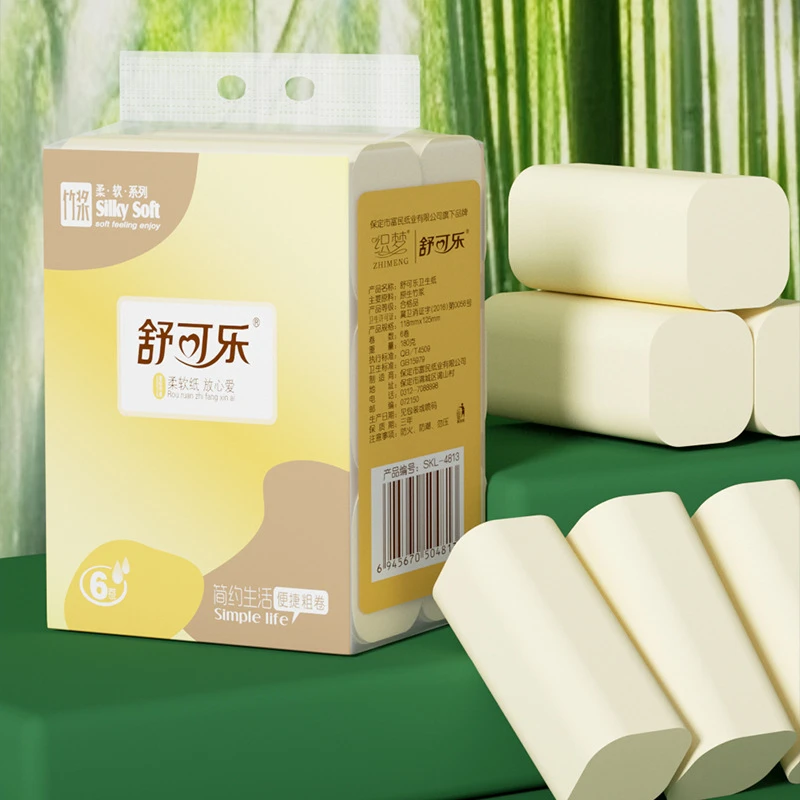 6/12 Rolls Of Bamboo Pulp Colored Toilet Paper Stock No Core Roll Tissue Portable Small Roll Toilet Paper
