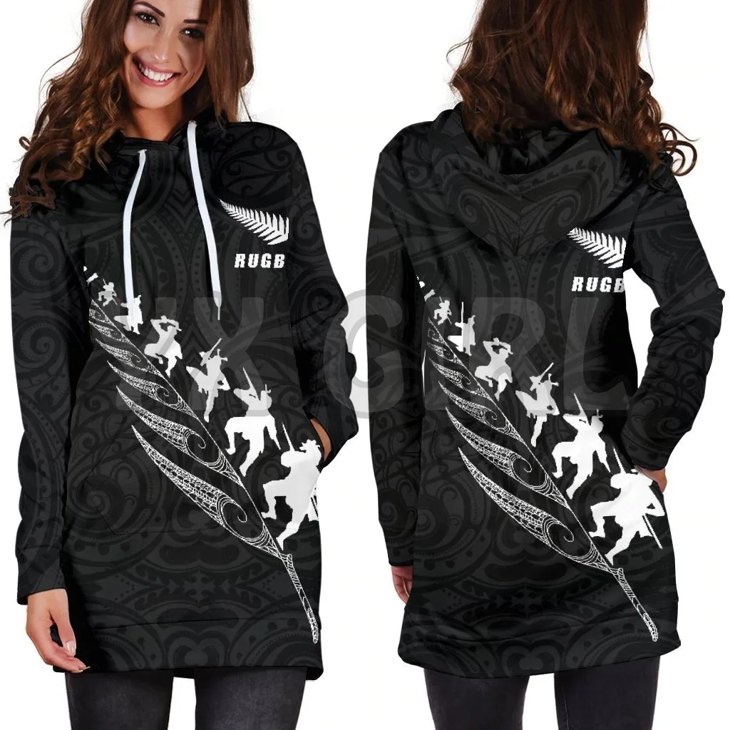 YX GIRL Rugby Aotearoa Fern Hoodie  3D Printed Hoodie Dress Novelty Hoodies Women Casual Long Sleeve Hooded Pullover Tracksuit