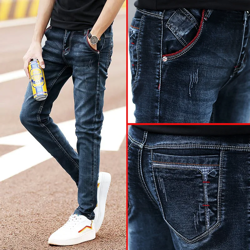 Hot Sale Fashion Street Style Ripped Skinny Stretch Jeans Men Vintage Wash Denim Trouser Mens Casual Slim Fit Pencil Denim Pants