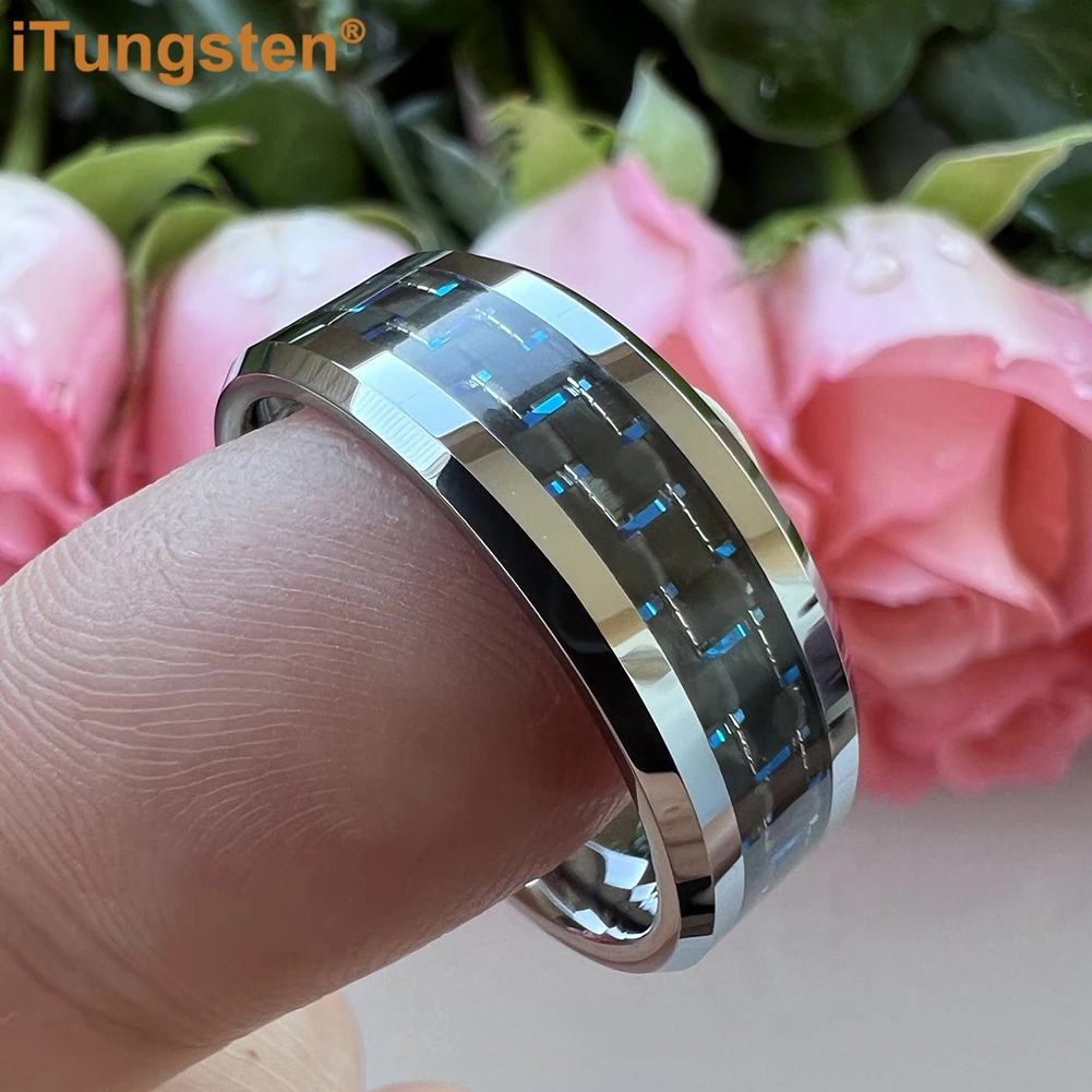 iTungsten 6/8mm Carbon Fiber Ring Men Women Wedding Band Tungsten Trendy Jewelry Beveled Polished Free Shipping Comfort Fit