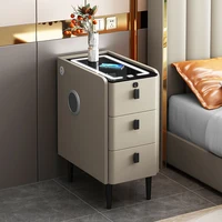 Tables de chevet intelligentes à 3 niveaux, armoire de chevet étroite en bois massif, rangement de luxe pour chambre à coucher, Table d'appoint minimaliste avec Station de recharge 3