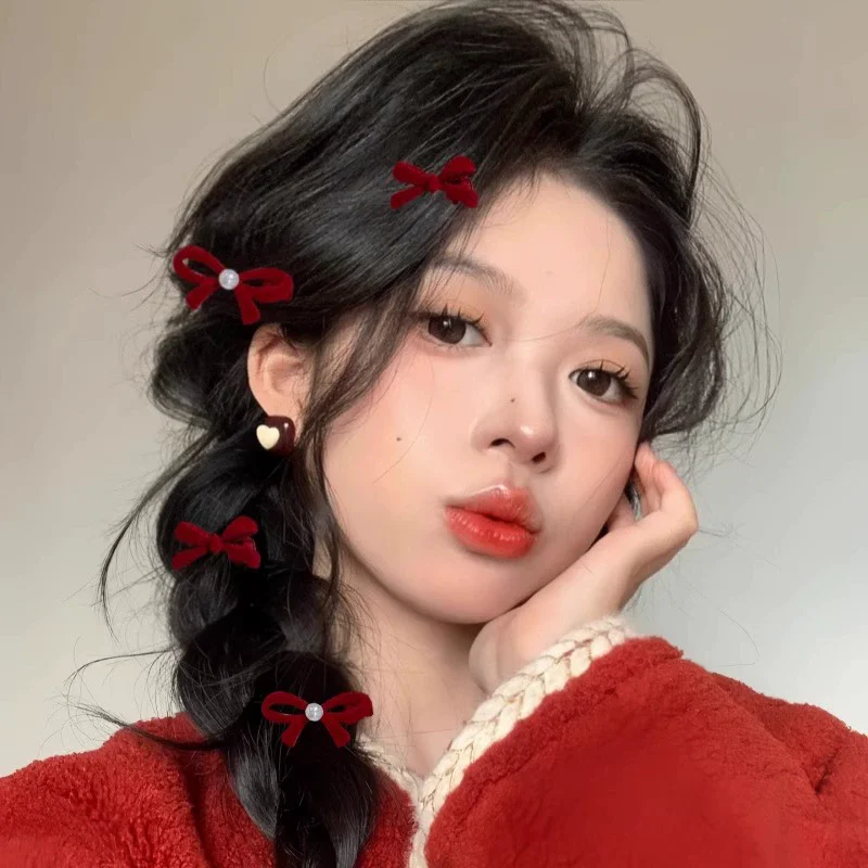 2pcs./set Red Hair Clip For Women Korean Side Clip Sweet Bangs Clip Girls Simple Fashion Hairpin Valentine's Day Gift Headwear
