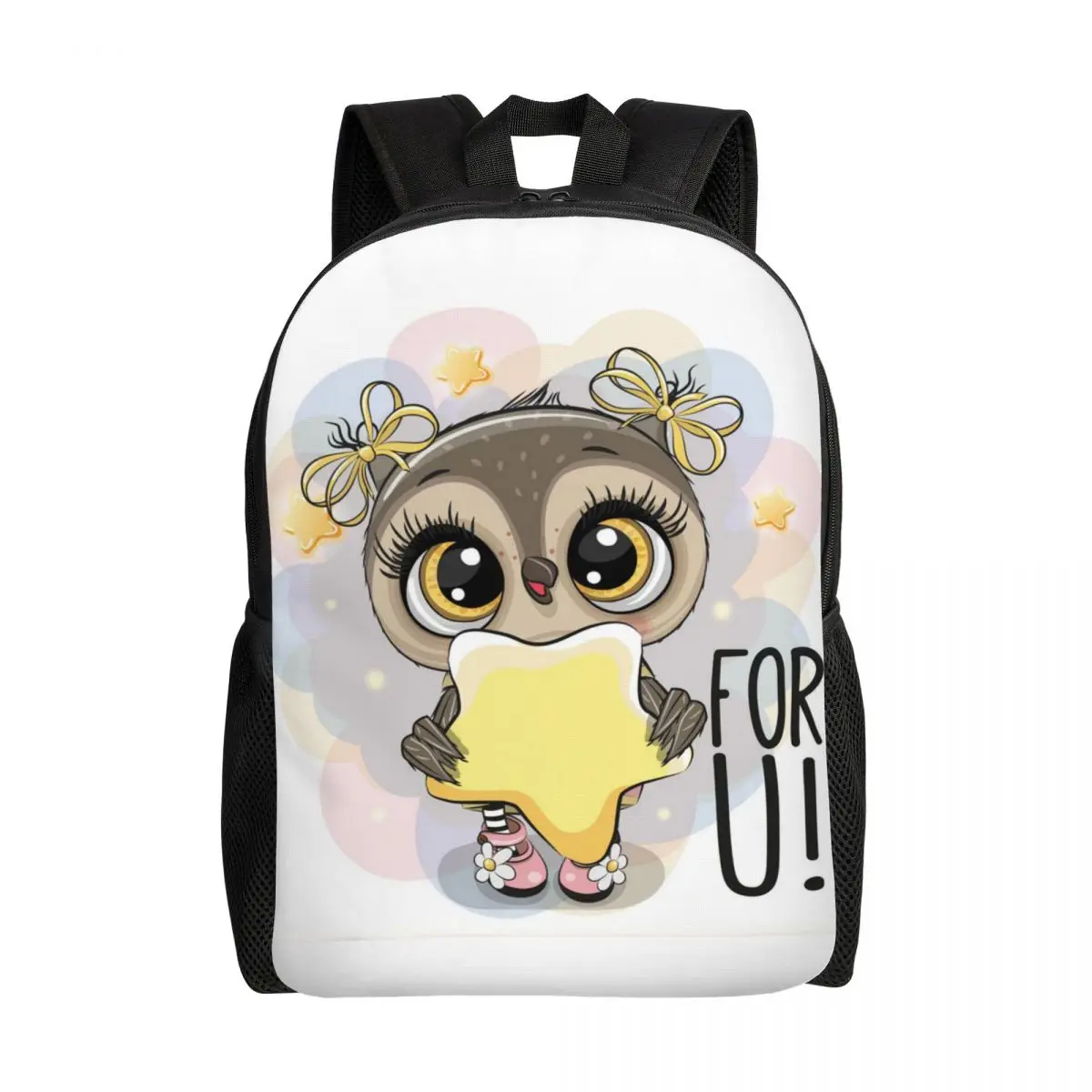 

Cartoon Owl With Gold Star Backpacks for Men Women Waterproof School College Kawaii Animal Bag Printing Bookbags