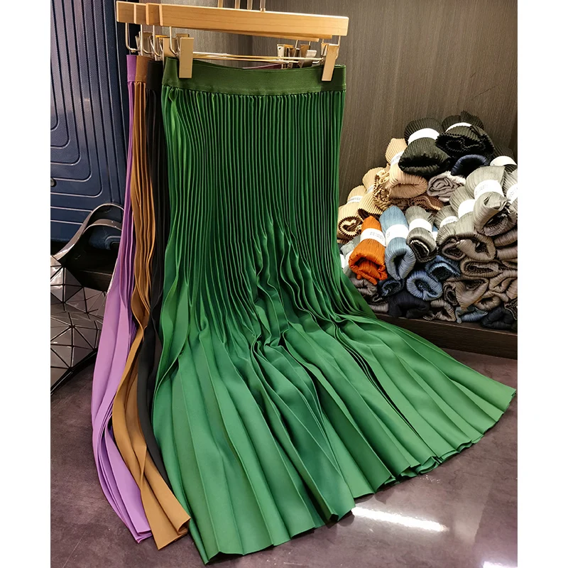 

Miyake Draped Pleated A-line Large Pleated Womens Bustier Thin Elastic Waist Solid Color Elegant Long Skirt 2023 Summer Clothing