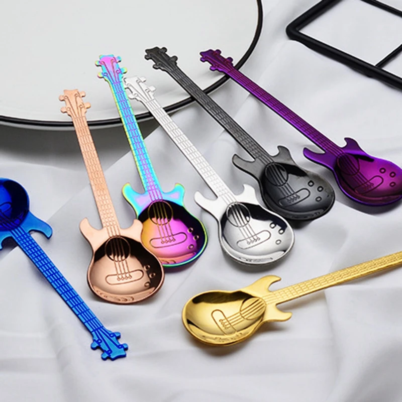 Stainless Steel Guitar Teaspoon Coffee Spoon 7Pcs/Set Creative Christmas Gift Fashion Bar Tableware Milkshake Dessert Stirring