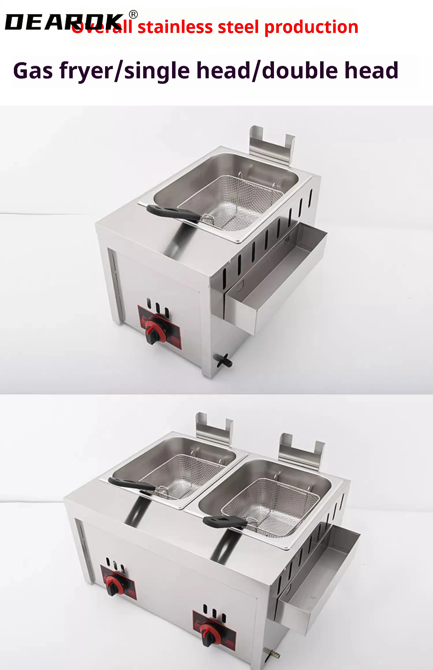 12L Stainless Steel Gas Fryer Countertop Fried Chicken French Fries Machine Commercial Deep Fryer Machine with Dual Tanks 6
