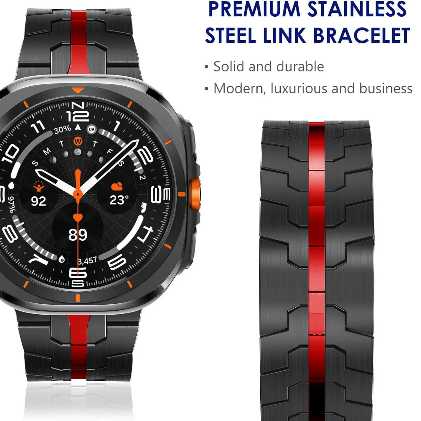 Luxury Stainless Steel Butterfly Buckle Watch Strap - Metal Armor Design