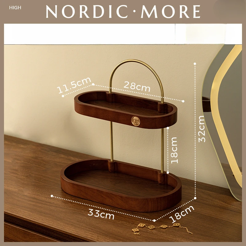 Solid wood multi-layer cosmetic storage box desktop dresser shelf perfume lipstick advanced skincare storage racks 5