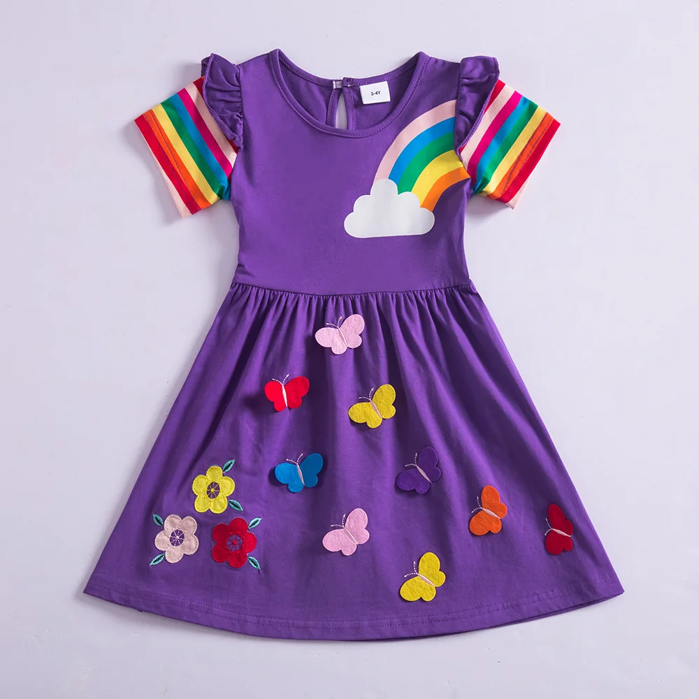 Vestido bordado de mariposa de manga corta para ni a Mangas de arco ris vestido-bordado-de-mariposa-de-manga-corta-para-ni-a-mangas-de-arco-ris