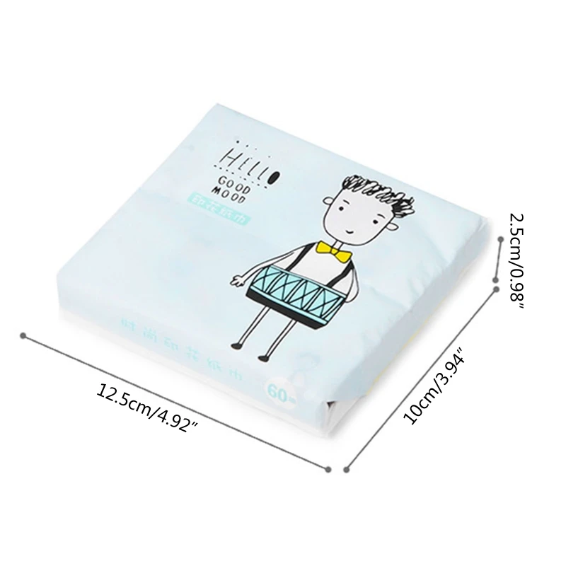 60Pcs/Pack 3 Ply Disposable Facial Paper Tissues Thickened Cute Colorful Cartoon Printing Napkins Portable Car Home Party Decor