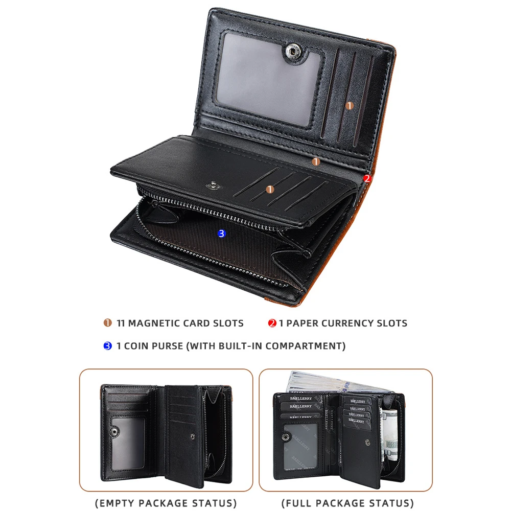 baellerry Mens RFID Blocking Wallet, Multi-functional Leather Wallet with 11 Card Slots, Coin Pocket, Slim Design (Billetera Hom