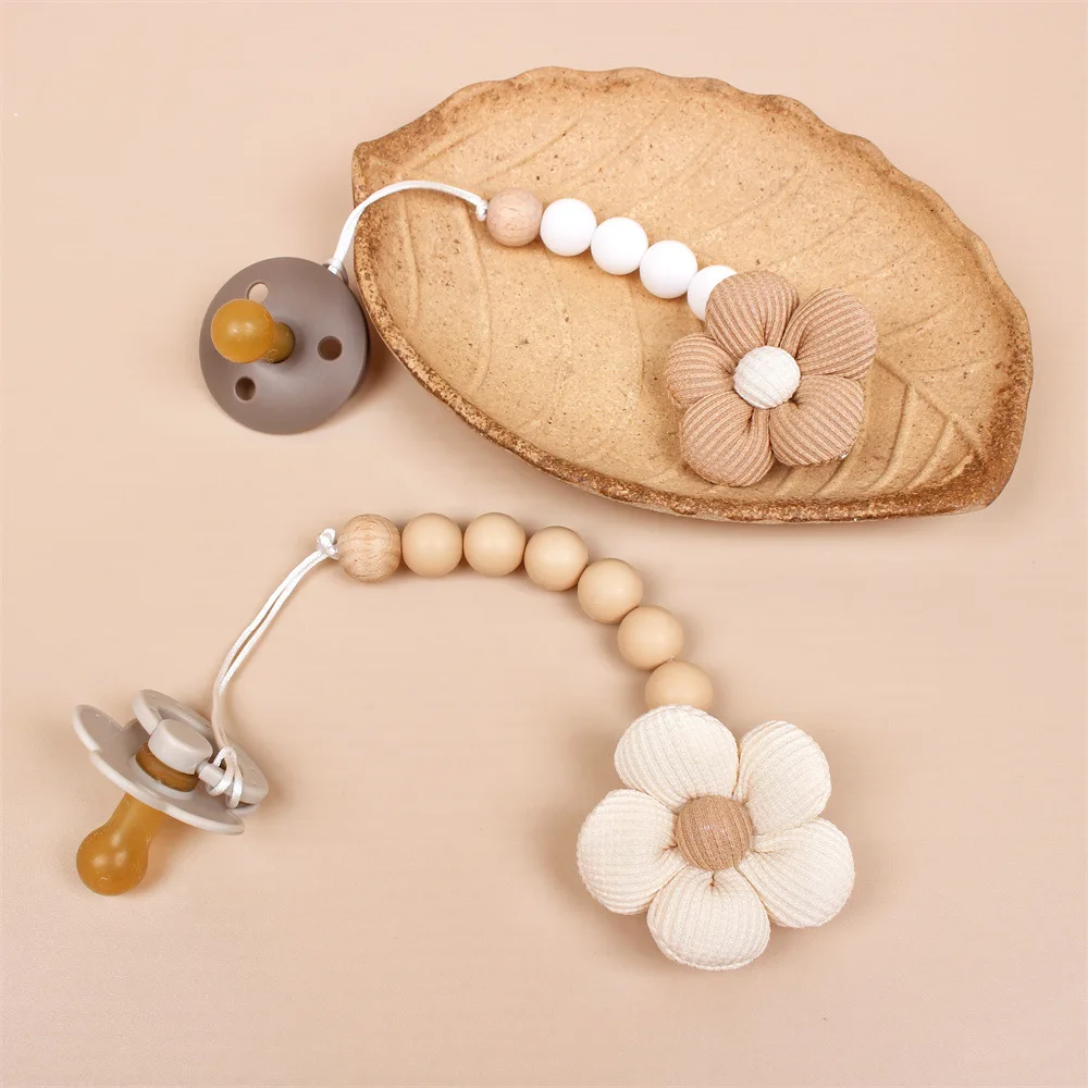 

Flower Baby Pacifier Clip Chain Newborn Dummy Nipple Holder Clips BPA Free Cotton Teething Toys Soother Pendant Holder