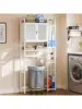 Over The Toilet Storage Bamboo Over-The-Toilet Cabinet with Shelf and Waterproof Feet Pad Space Saver Storage Rack for B 3