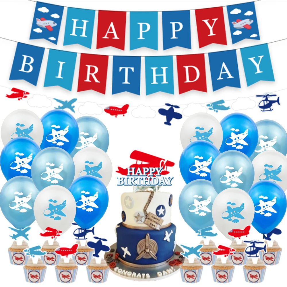 Flugzeug Geburtstag Party Geschirr Set Folie Flugzeug Ballon für Jungen Kinder Flugzeit Fliegen Party Spielzeug Dekore Baby Dusche Liefert – Detail 7
