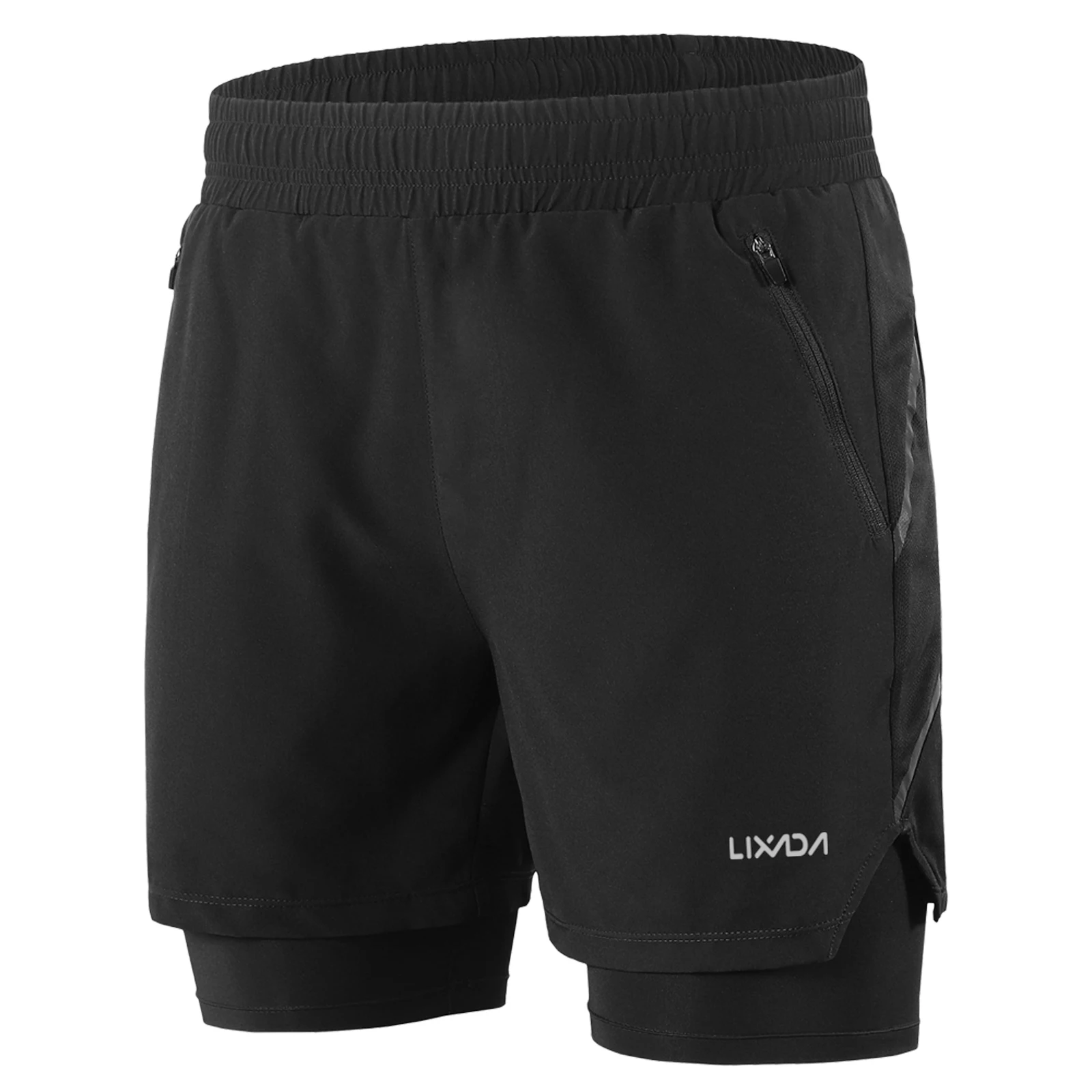Lixada Men 2 in 1 Running Shorts Quick Drying Breathable Active Training Exercise Jogging Cycling Shorts