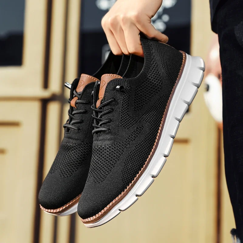2024 Men Sneakers Plus Size Trendy British Style Summer Breathable Soft Male Sports Shoes Fashion Solid Woven Mesh Running Flats 3
