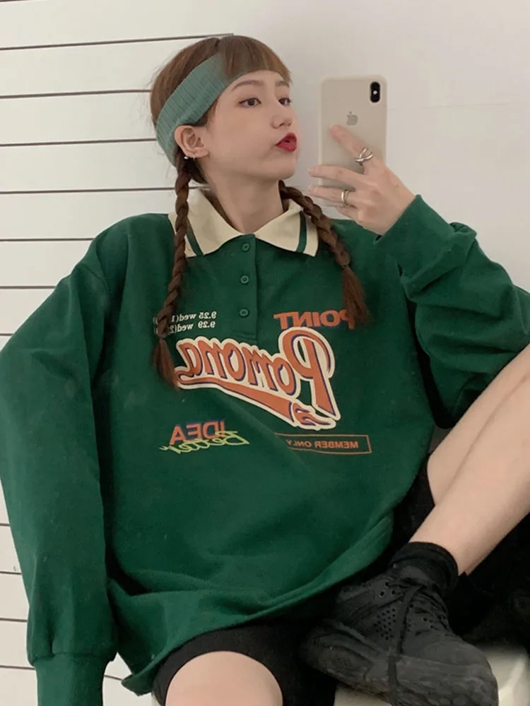 

2023 Autumn Hoodies Women Korean style Trendy Letter Print Sweatshirt Loose Harajuku Top pink Long Sleeve clothes