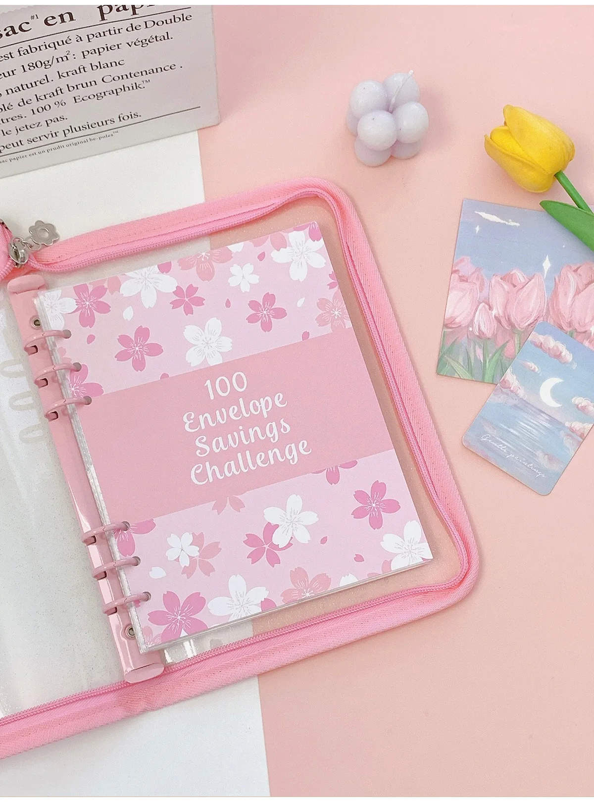100 봉투 저축 챌린지 A5 바인더, 100 봉투 저축 챌린지 저널, PVC 예산바인더, 현금 봉투 포함