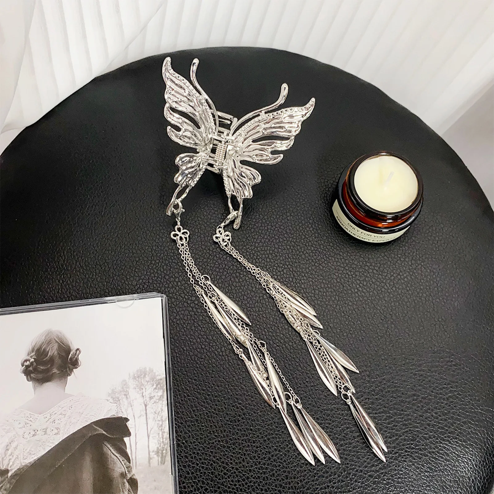 Elegant Gradient Butterfly Hair Claw with Pearl Tassel