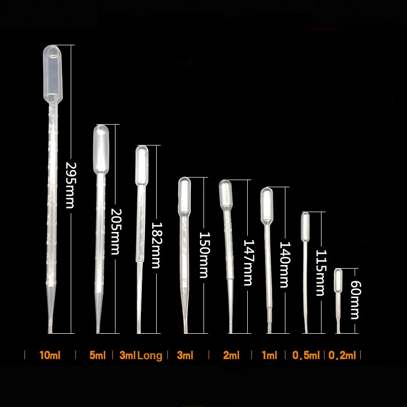 Plastic Disposable Pipettes Clear Graduated Transfer Pipettes Liquid Dropper for Ear Eye Alcohol Paint Makeup Lab 10PCS 0.2-10ML