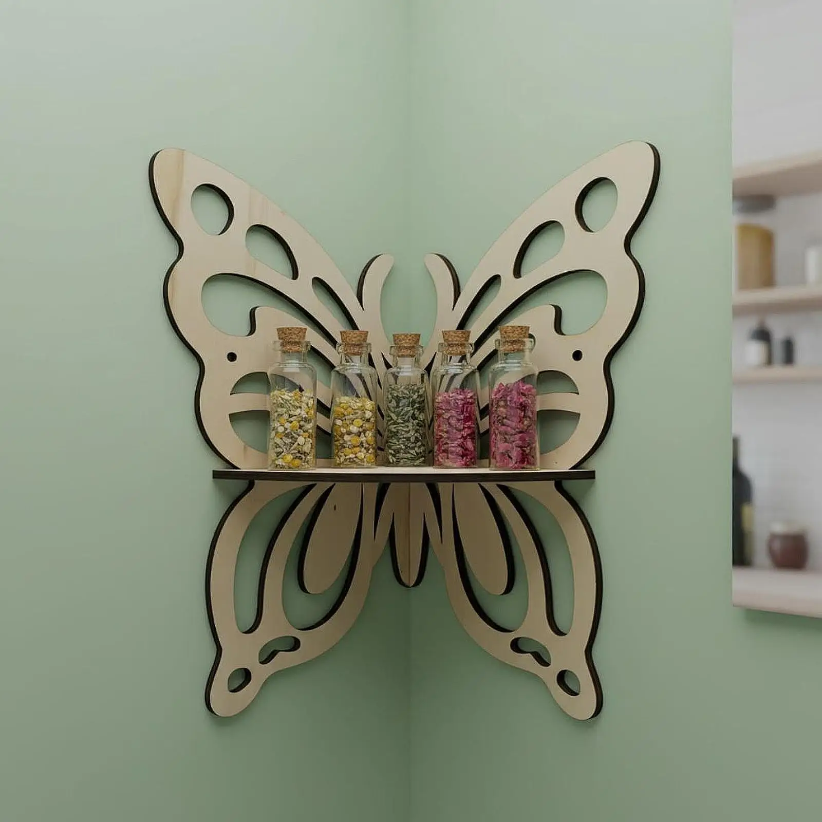 Butterfly Shape Corner Shelf Wooden Wall Mounted Organizer Decorative Display Rack for Room Decoration