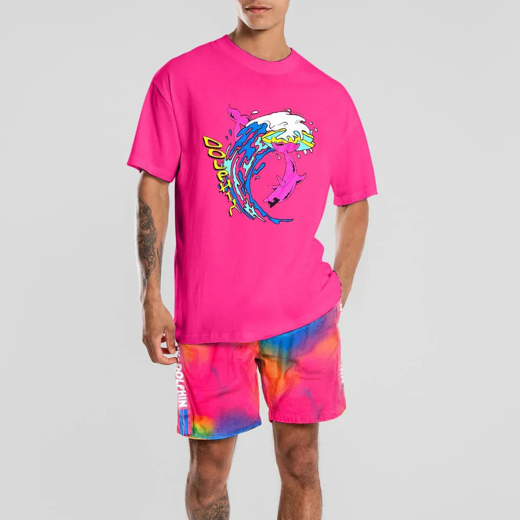 

Men's Short Sleeve T-shirt and Shorts Black Printed Suit Casual Trend