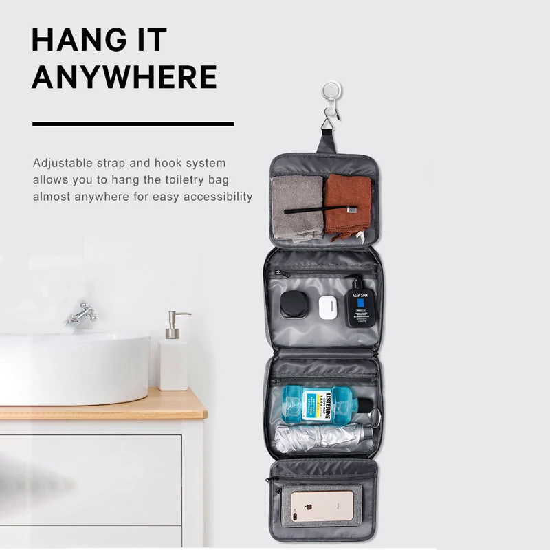 BANGE Hanging Men toiletry bag Waterproof wet and dry separation Convenient travel folding women's storage bag Cosmetics handbag 3