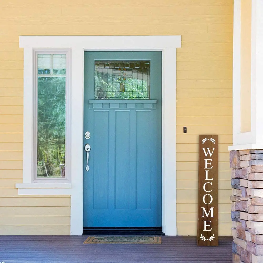 Welcome Sign Stencil, Large Letter Stencils for Painting on Wood Reusable Porch Sign and Front Door Vertical Decorating