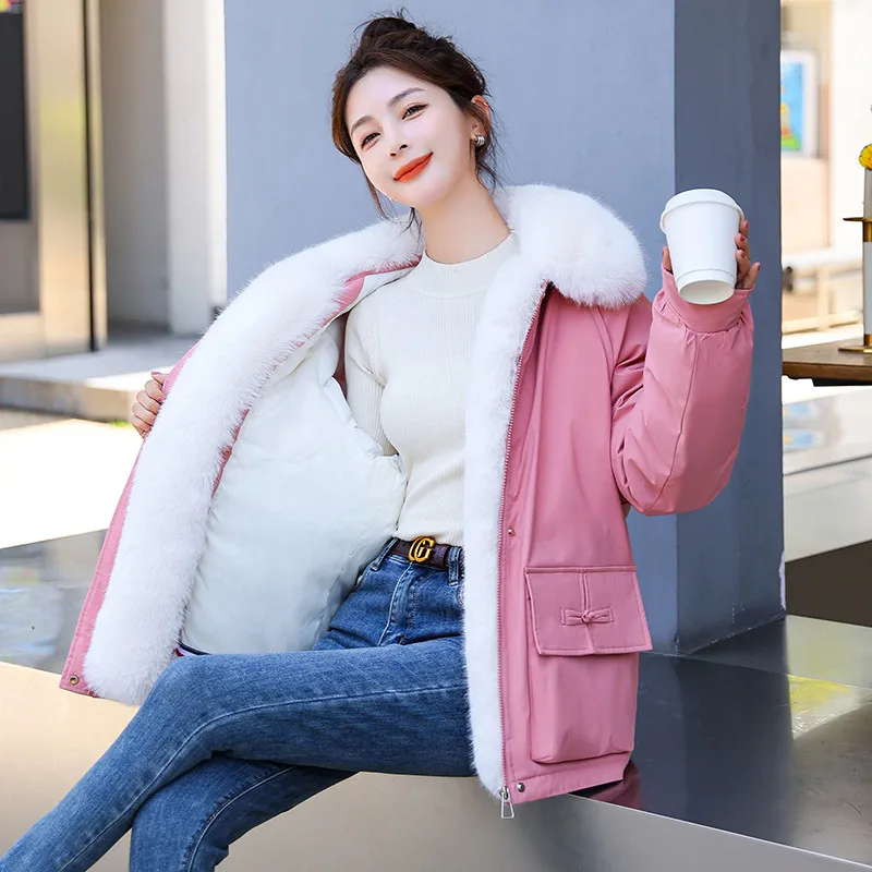 

Новая зимняя Женская хлопковая куртка, Мягкая Повседневная приталенная куртка, парки с белым меховым воротником, ватное теплое пальто