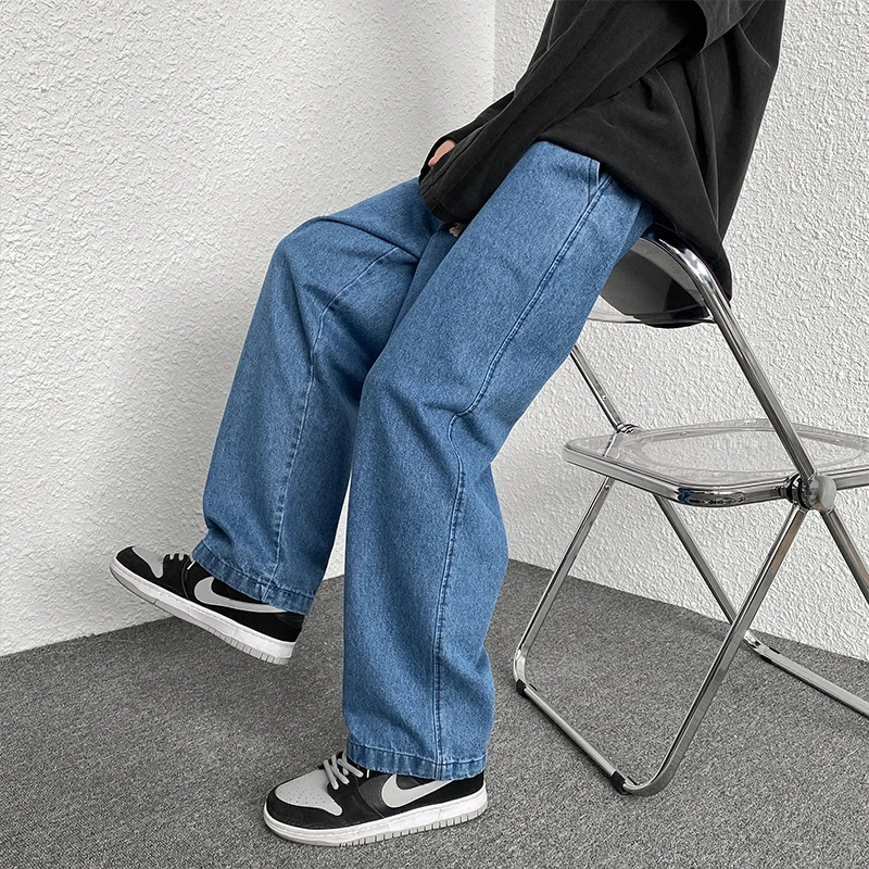 Oversized 5XL Men\'s Wide-leg Jeans Spring New Black Gray Fashion Baggy Streetwear Pants Casual Simple Straight Denim Trousers