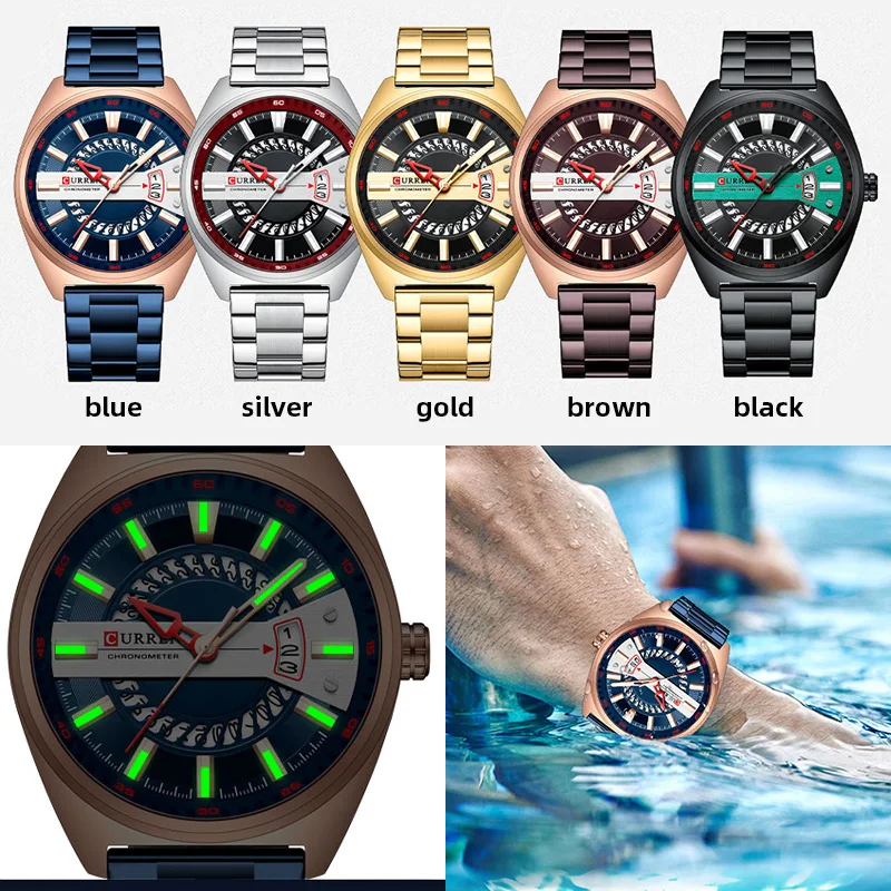 CURREN herenmode luxe roestvrijstalen horloge casual zakelijk quartz horloge waterdicht lichtgevende datumklok_voghion.com