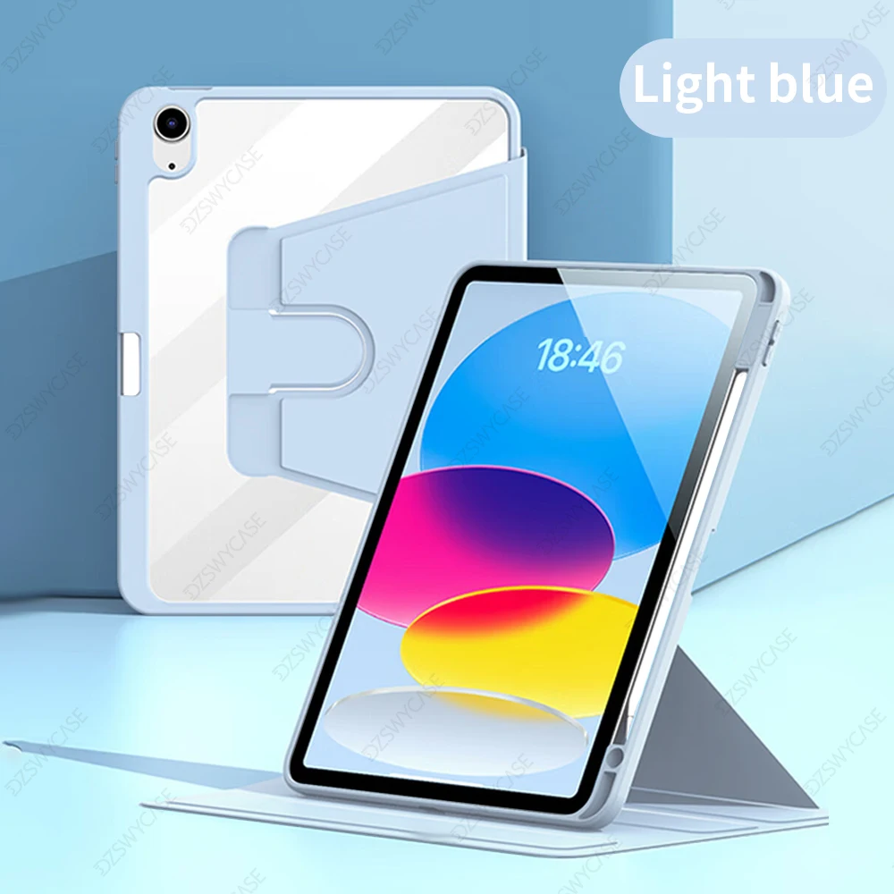 Acrylic 360 Rotating iPad Case with Pencil Holder - Clear Tablet Cover