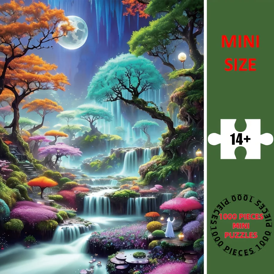 [Surreal Landscape Puzzle] A Mini Jigsaw Puzzle - Vibrant Canyon Painting with Waterfalls, Surreal Moonlit Landscape & Whimsic