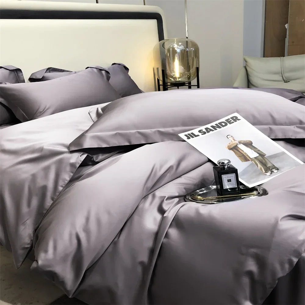 Svetanya Pure Egyptian Cotton Bedding Sets Bed Linens Solid Color Sheet Pillowcase Duvet Cover Queen King 4