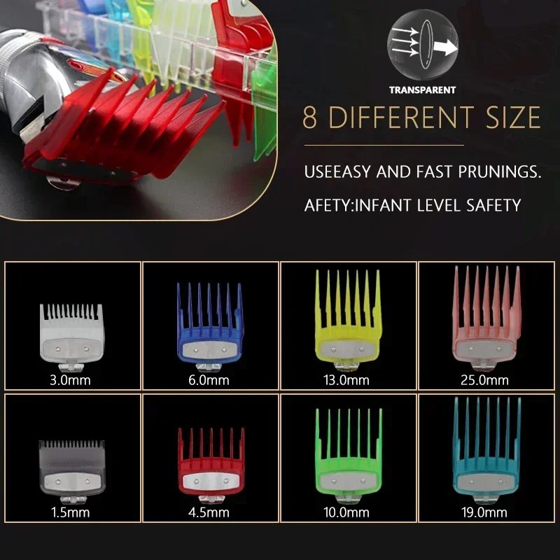 8Pcs Universal Transparent Hair Clipper Guards For Wahl Madeshow Metal Clip Clippers Barber Accessories Trimmer Limit Combs