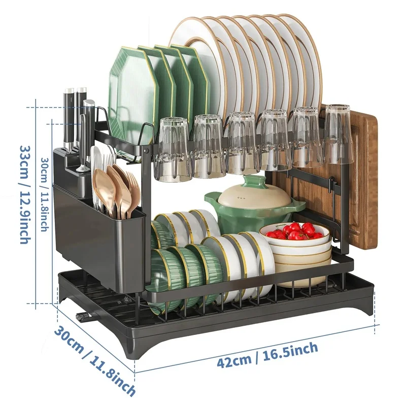 Égouttoir à vaisselle à 2 niveaux pour cuisine, support de rangement pour bols, couverts, baguettes, couteaux, fourchettes et tasses