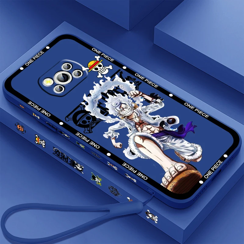 

One P-Piece D. Luffy Cute Art Liquid Left Rope For Xiaomi Mi Poco X5 X4 X3 M6 M5 M5S M4 M3 F5 F4 F3 C55 C40 Pro 5G Back