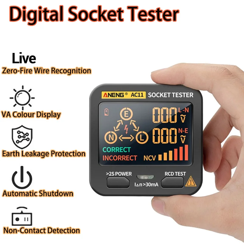 

Digital Socket Tester Smart Voltage Detector Zero Line RCD GFCI NCV Test Large display Outlet checker EU US UK Plug Ground