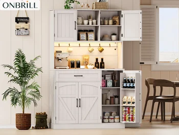 71" Kitchen Pantry Cabinet with LED & Outlet 1