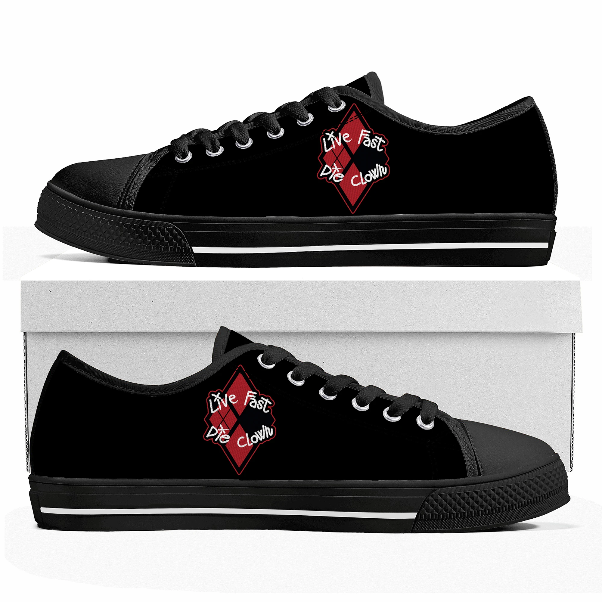 

Live Fast Die Clown Shoes Low Top Sneakers Mens Womens Teenager High Quality Canvas Custom made Sneaker Casual Couple Shoes