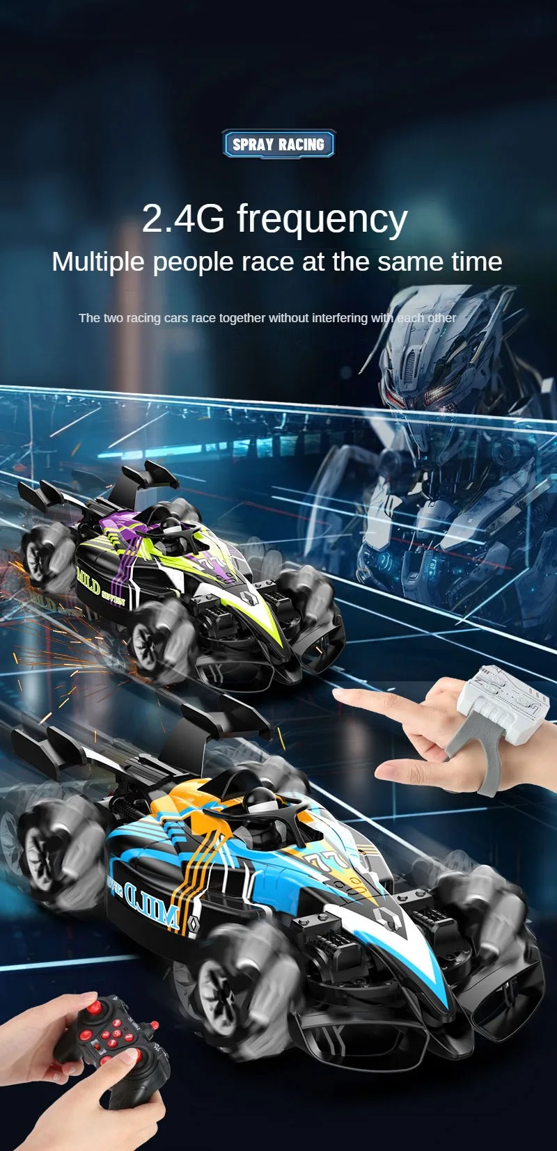 F1 Rc Drift Car With Music Led Lights, 2.4G Radio Controlled Double-Row 4Wd Stunt Cars, Electric Toys For Kids