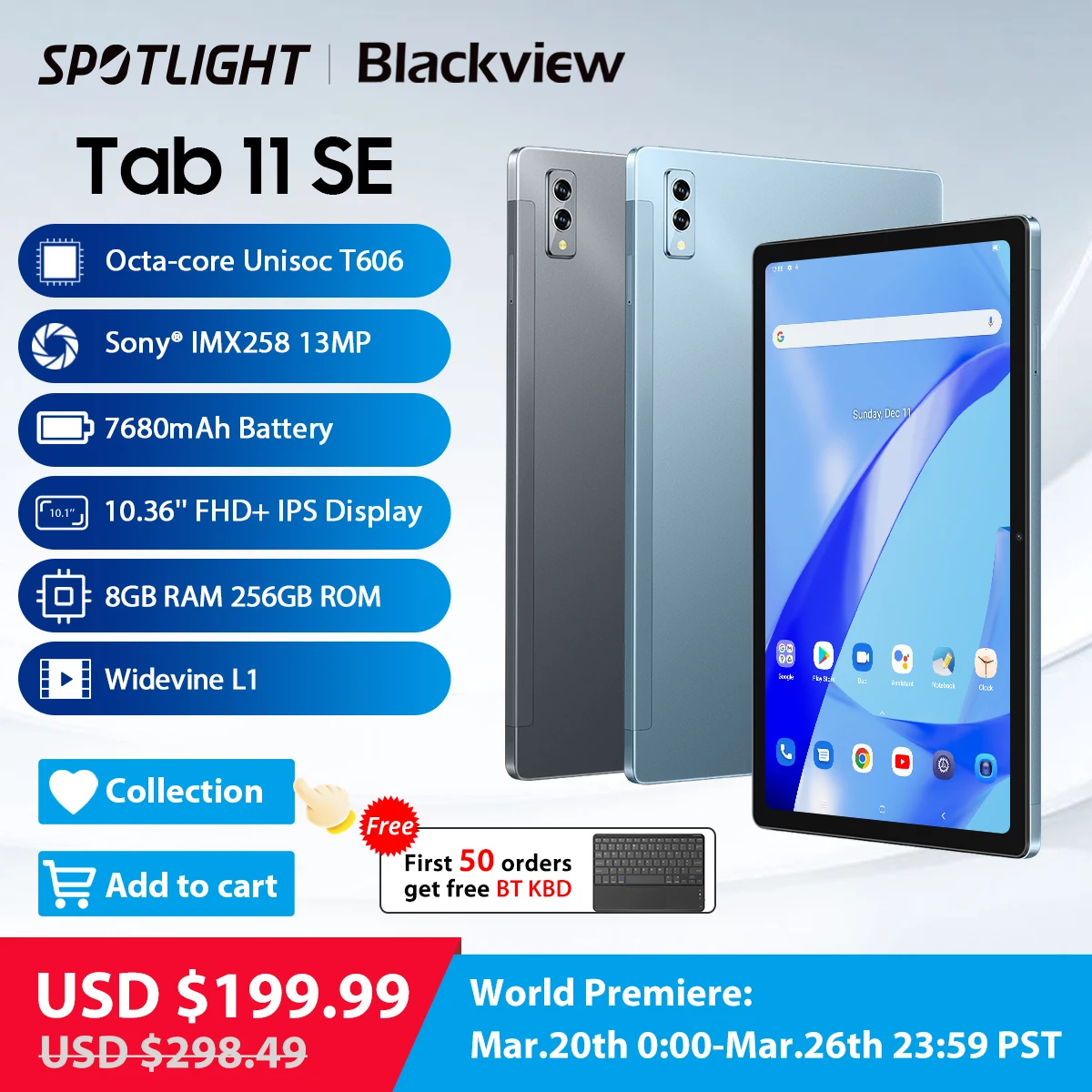  Blackview Tab 11SE 10.36'' FHD+ Display 8GB 256GB Tablet PC 7680mAh Widevine L1 13MP+8MP Camera Dual Speaker Tablet Android 12 