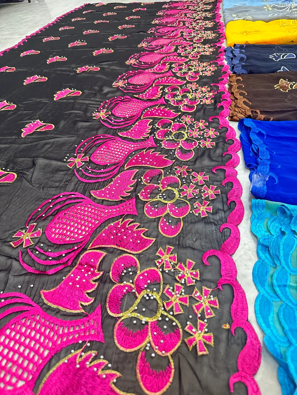 African best chiffon Muslim Scarf free ship sale Turban Women big Size Embroidery Chiffon Islamic Hijab Embroider Ramadan Dubai
