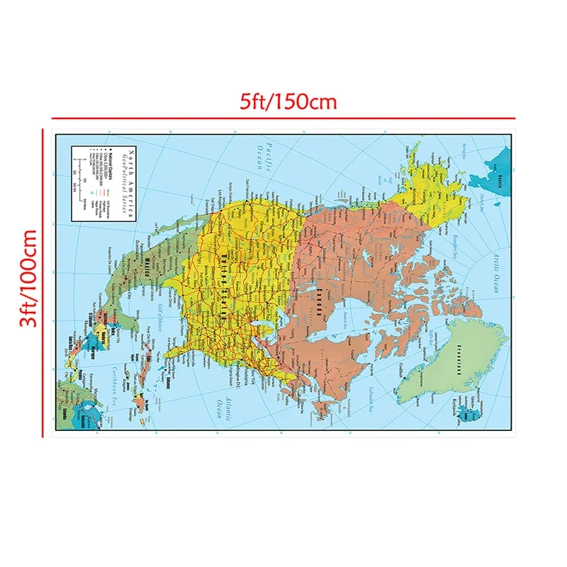 The North America Political and Traffic Route Map In French Wall Art Poster Non-woven Canvas Painting School Supplies 100*150cm